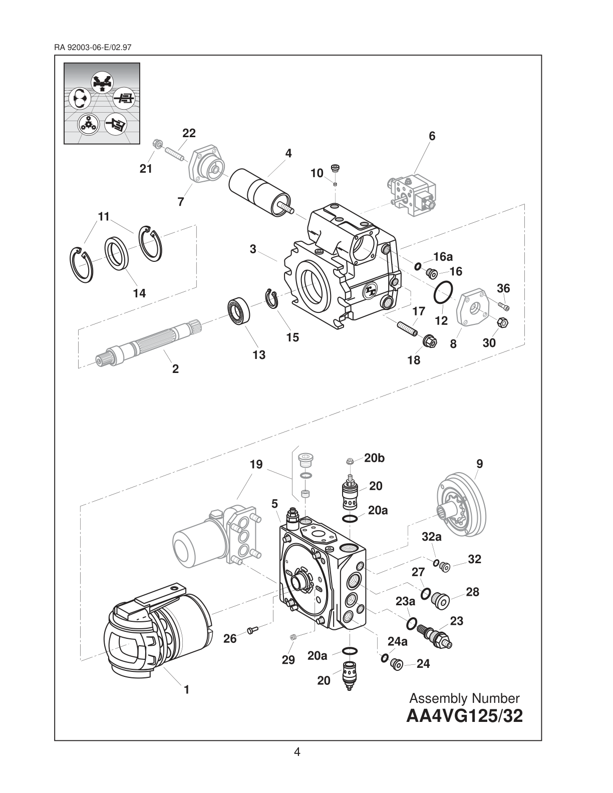 Bosch Rexroth A4VG125 — манжеты вала и торцевая крышка