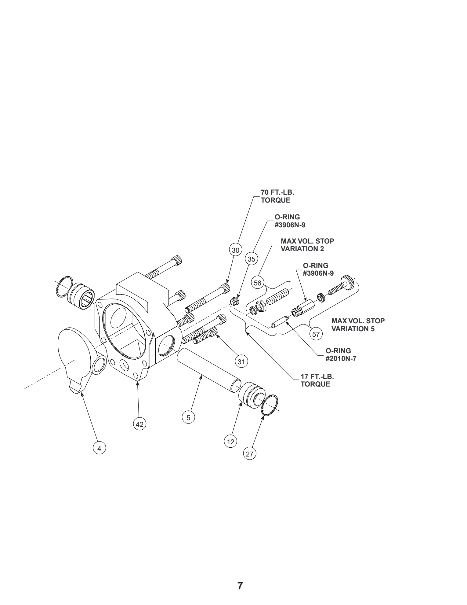 Parker PAVC65 — зоны уплотнительных колец ограничителя объёма